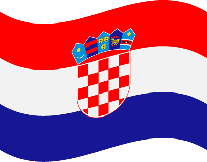 Eine rot-weiß-blaue kroatische Flagge  mit einem karierten Wappen