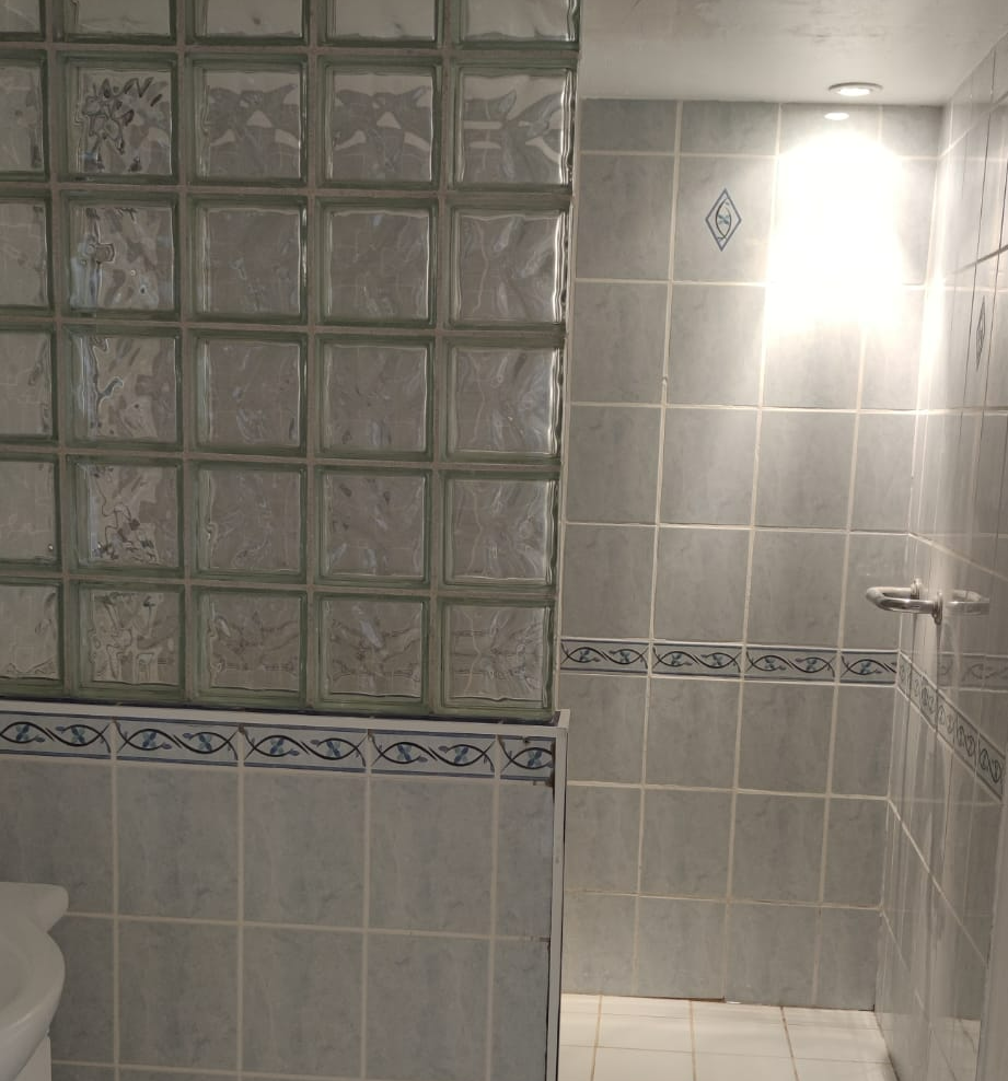 Douche avec cloison en pavés de verre