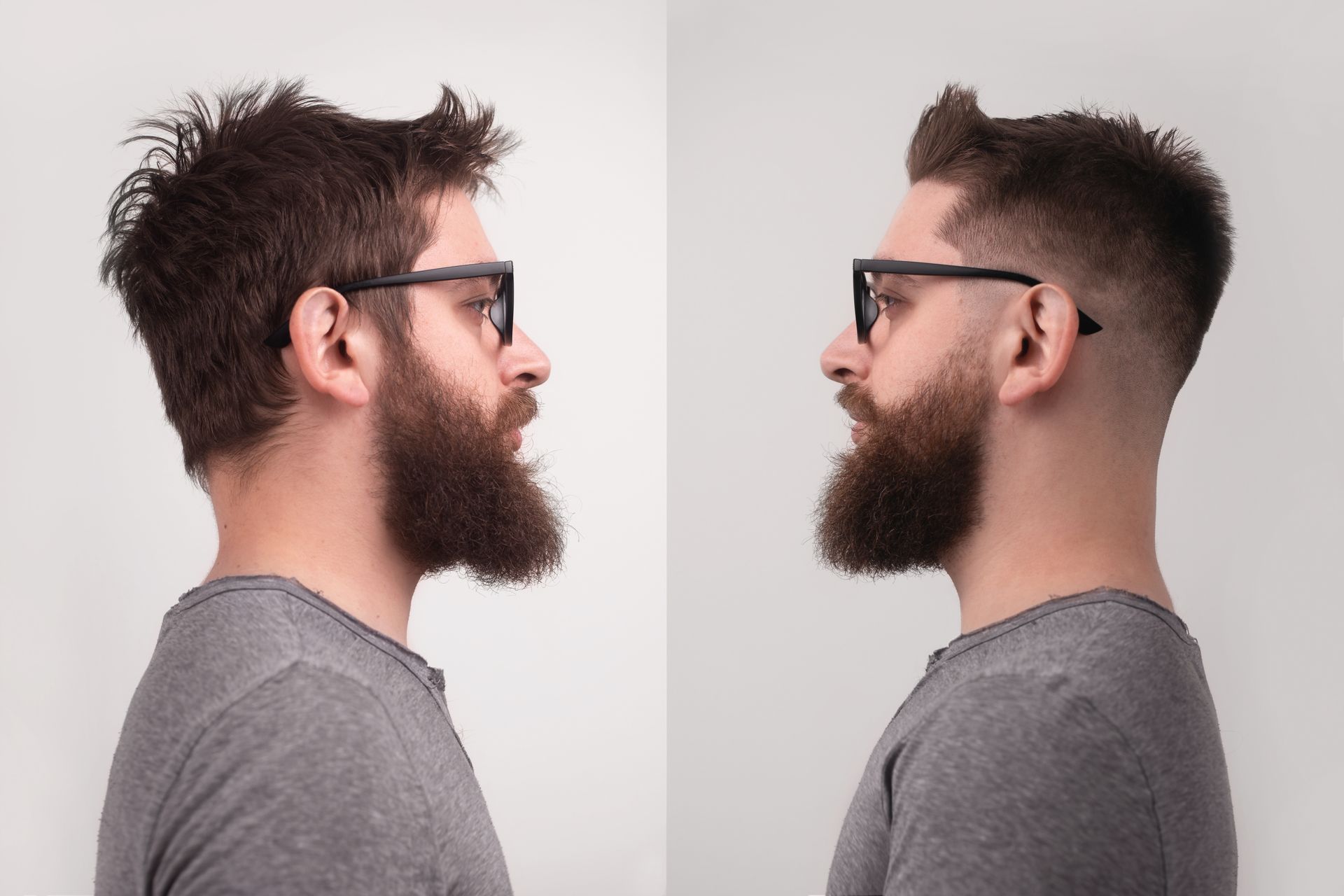 Homme de profil avant et après son entretien de la barbe