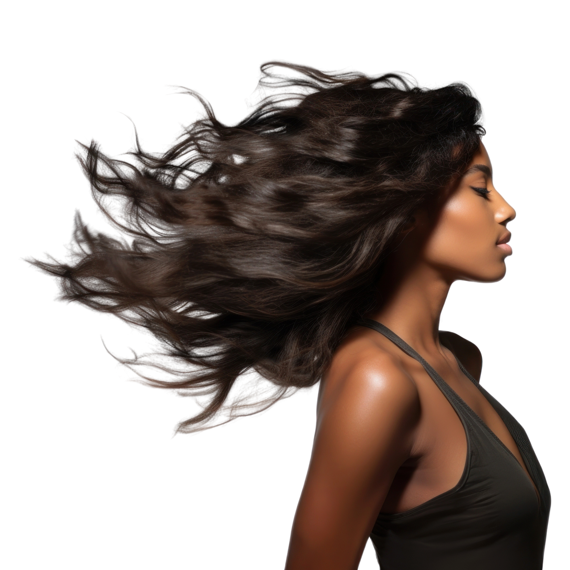 Femme avec des cheveux noirs détachés