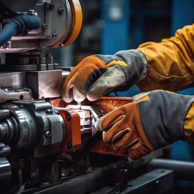 Una persona que lleva guantes está trabajando en una máquina.