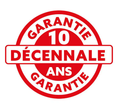 Badge circulaire rouge et blanc avec la mention garantie décennale