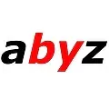 Logotipo de Abyz, texto negro y rojo sobre fondo blanco.