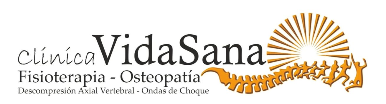 Un logotipo para la clínica Vidasana con un sol y una columna vertebral.