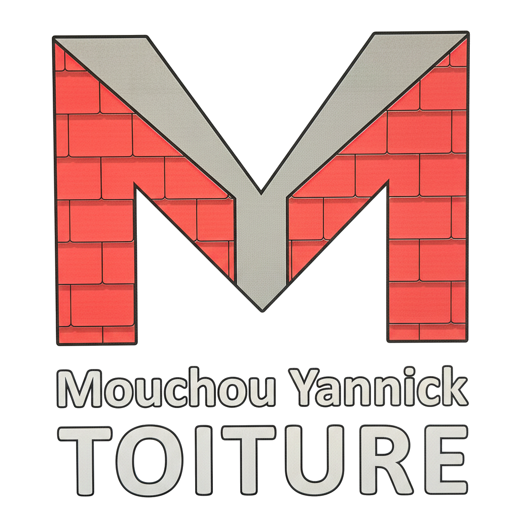 Vers l'Accueil Logo M en forme de toit de briques rouges avec le texte « Mouchou Yannick TOITURE » en dessous