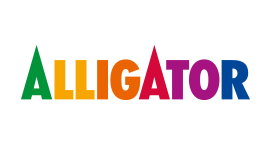ein buntes Logo für den Alligator auf weißem Hintergrund