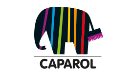 ein Logo mit einem Elefanten und einem Pinsel darauf .