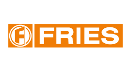 das Logo für fries ist orange und weiß und steht auf weißem Hintergrund .