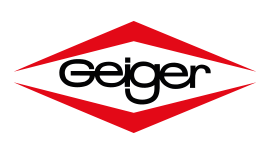 Das Geiger-Logo ist in einem roten und weißen Diamanten .