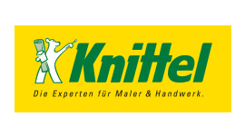 ein gelbes und grünes Logo für knittel die experten für maler und handwerk