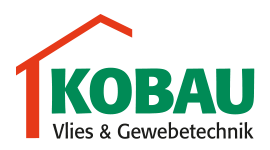 ein grünes und rotes logo für kobau vlies & gewebetechnik