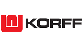 ein rot-schwarzes Korff-Logo auf weißem Hintergrund .