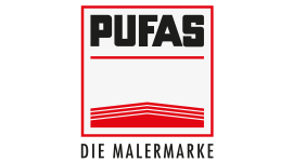 ein rot-weißes Logo für die Malermarke pufas .