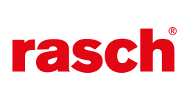 ein rotes rasch-Logo auf weißem Hintergrund