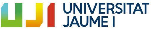 Un logotipo colorido para la Universitat Jaume I sobre un fondo blanco.