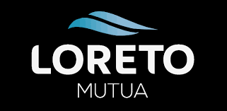 El logotipo de Loreto Mutua está sobre un fondo negro.