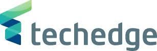 El logotipo de techedge es azul y verde y parece un cubo.