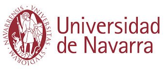 The logo for universidad de navarra is red and white