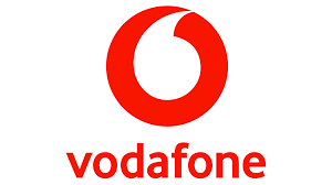 Un círculo rojo con la palabra vodafone en letras blancas