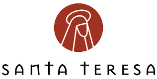 El logotipo de Santa Teresa es un círculo rojo con una cruz en el medio.