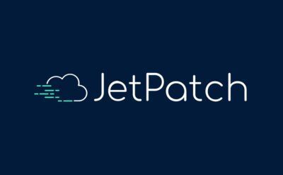 El logotipo de Jetpatch está sobre un fondo azul oscuro.