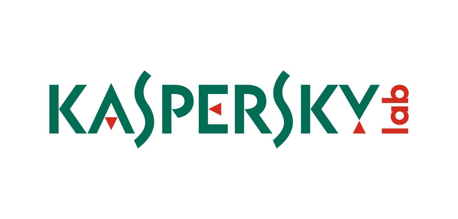 El logotipo de Kaspersky es verde y rojo sobre un fondo blanco.