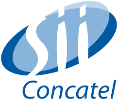 Un logotipo de Concatel azul y blanco sobre un fondo blanco.