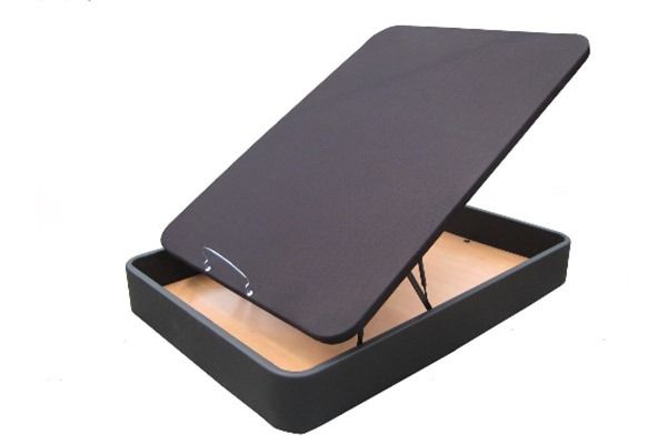 Base de cama negra con tapa abatible para almacenaje.