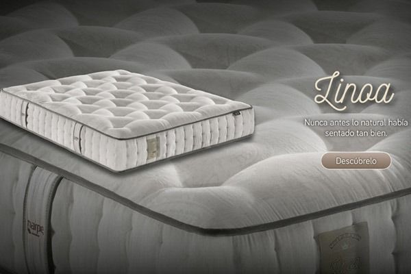 Colchón Linoa con diseño acolchado en capas, presentado en una paleta de colores suaves y neutros.