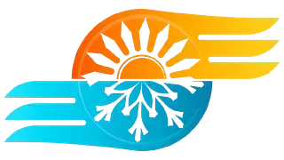 Un logotipo para una empresa de aire acondicionado con un sol y un copo de nieve.