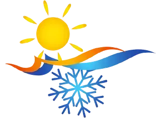 Se muestran un sol y un copo de nieve sobre un fondo blanco.