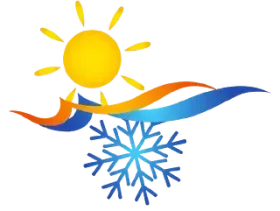 Se muestran un sol y un copo de nieve sobre un fondo blanco.