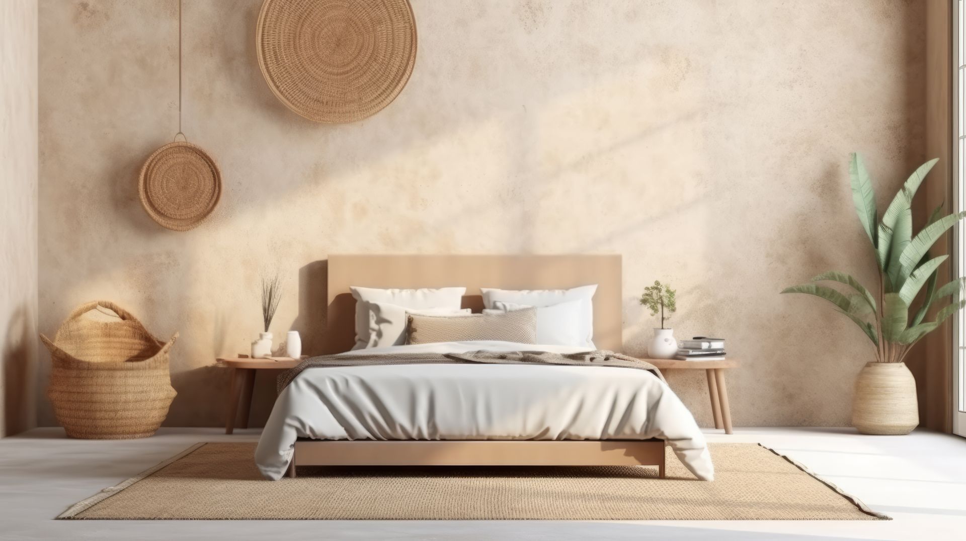 Chambre avec papier peint beige