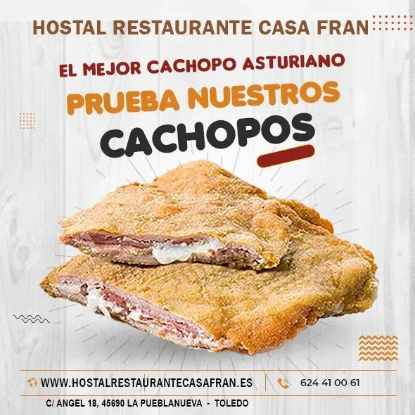 Un anuncio de un restaurante llamado hostal restaurante casa fran