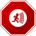 Panneau octogonal rouge représentant une personne fuyant les vagues.