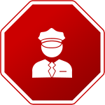Panneau octogonal rouge avec la silhouette blanche d'un policier.