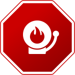 Panneau octogonal rouge avec un symbole d'alarme incendie blanc.