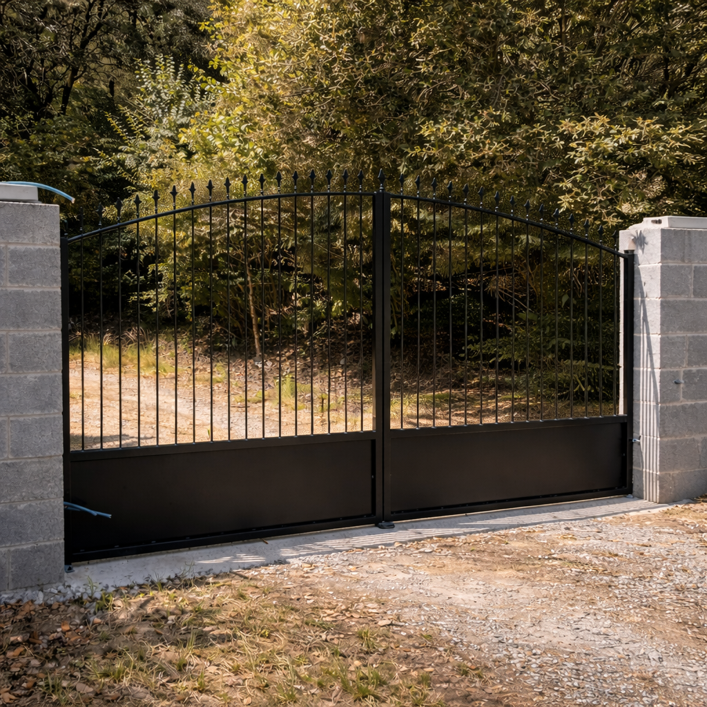Portail métallique à double vantaux fabriqué sur mesure à Castelnaudary et Toulouse pour sécuriser une entrée avec élégance et robustesse durable