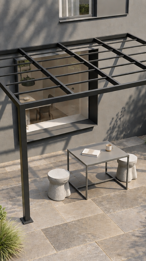 Pergola en acier noir sur mesure réalisée par M Ferronnerie à Carcassonne de la collection Mariolino