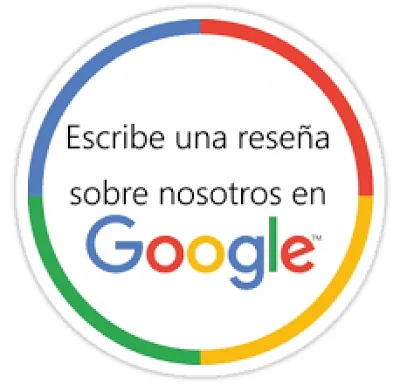 A sticker that says escribe una reseña sobre nosotros en google