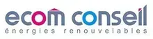 Accueil Logo for "ecom conseil énergies renouvelables" in grey, pink, and blue.