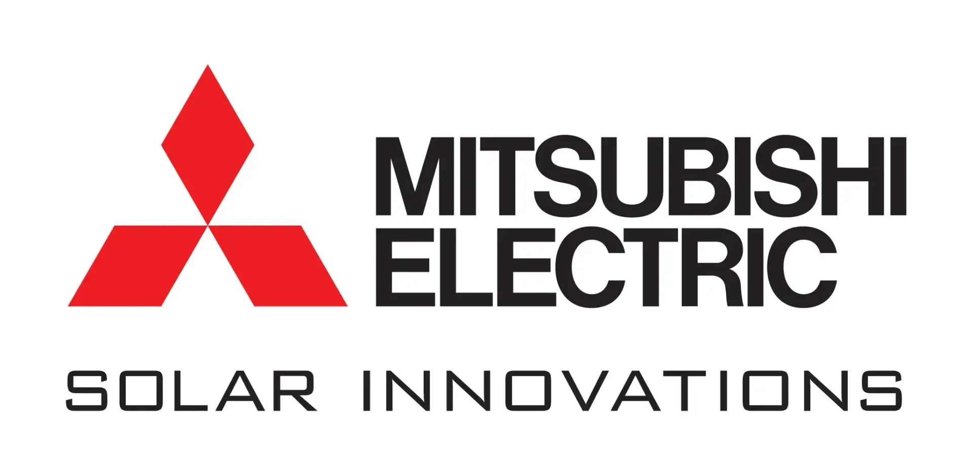 Logo Mitsubishi Electric Solar Innovations : losange rouge et logo à trois losanges avec texte.