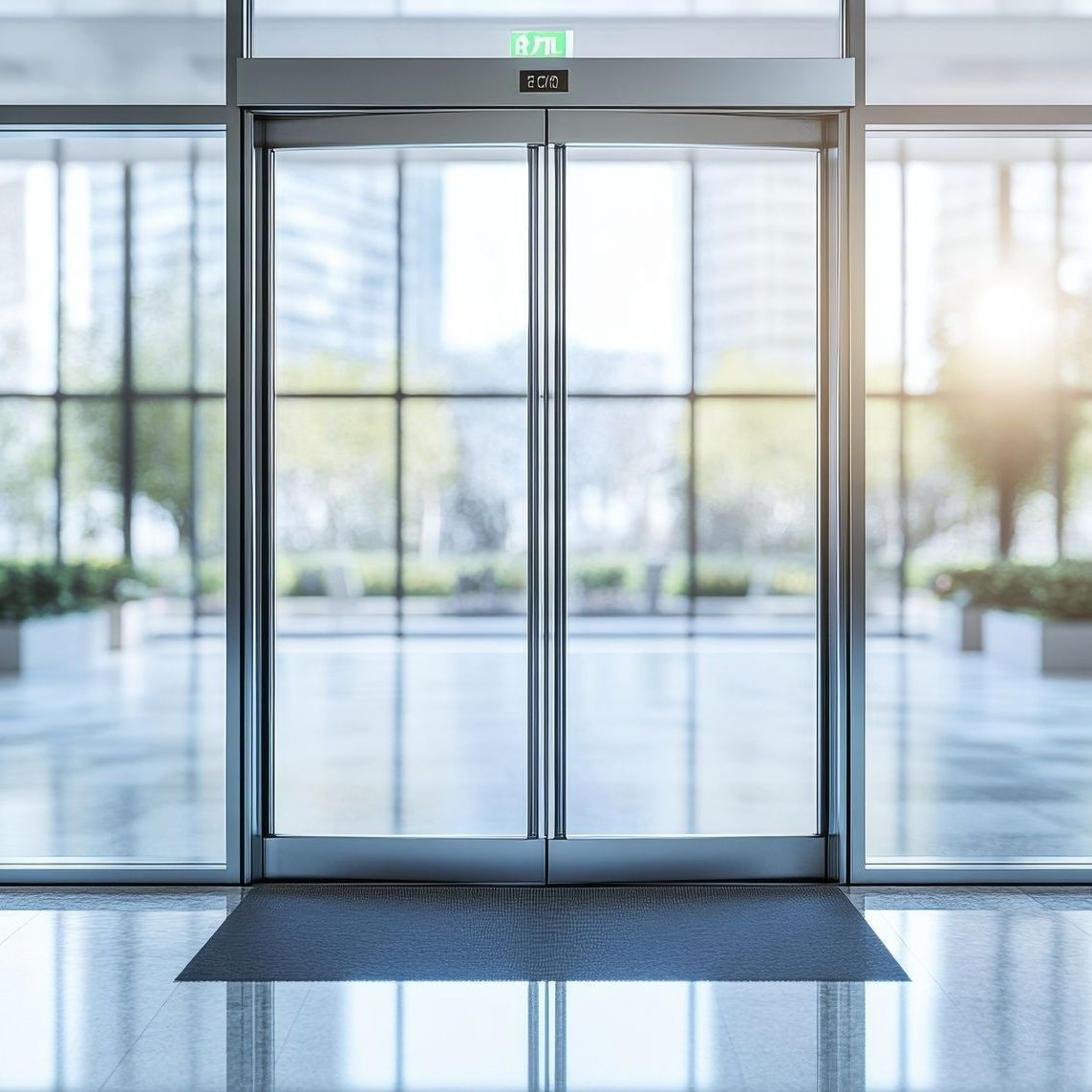 Une porte automatique avec un arrière-plan flou