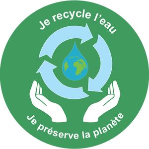 Logo circulaire avec l'inscription Je recycle l’eau, je préserve la planète.