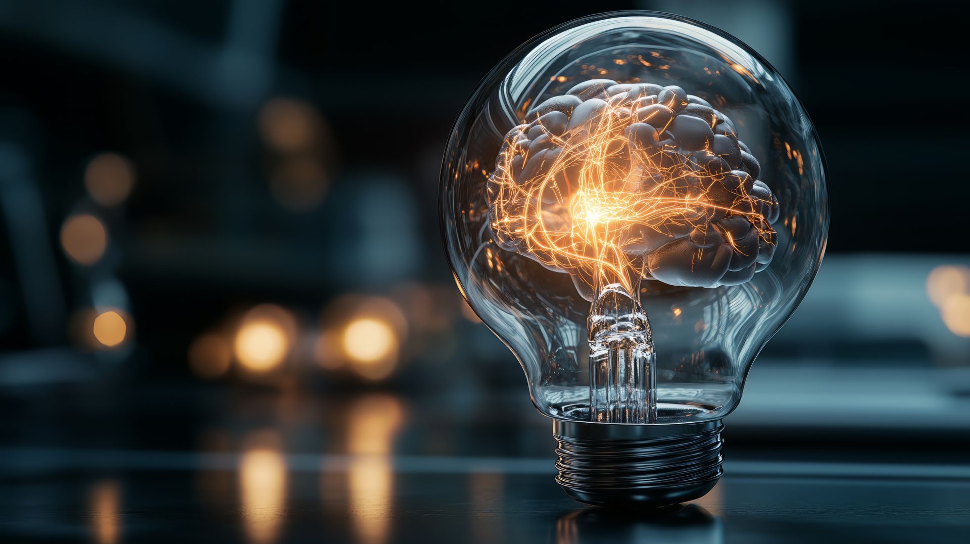 Une ampoule qui scintille avec un cerveau à l'intérieur.