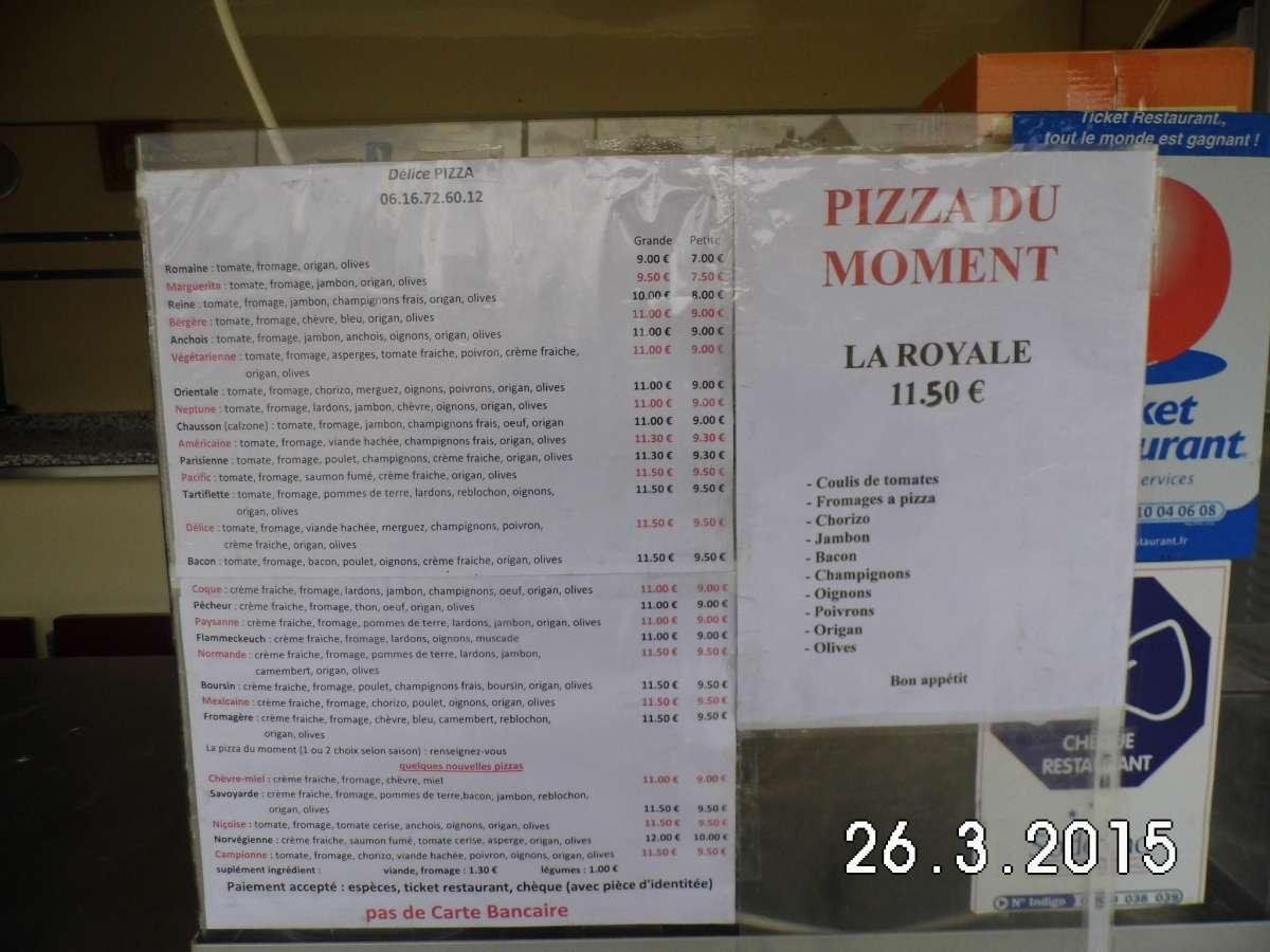 Menu pizza de Délice Pizza - Senonches