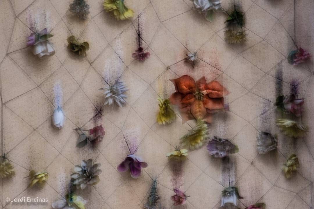 Un ramo de flores cuelga en una pared.