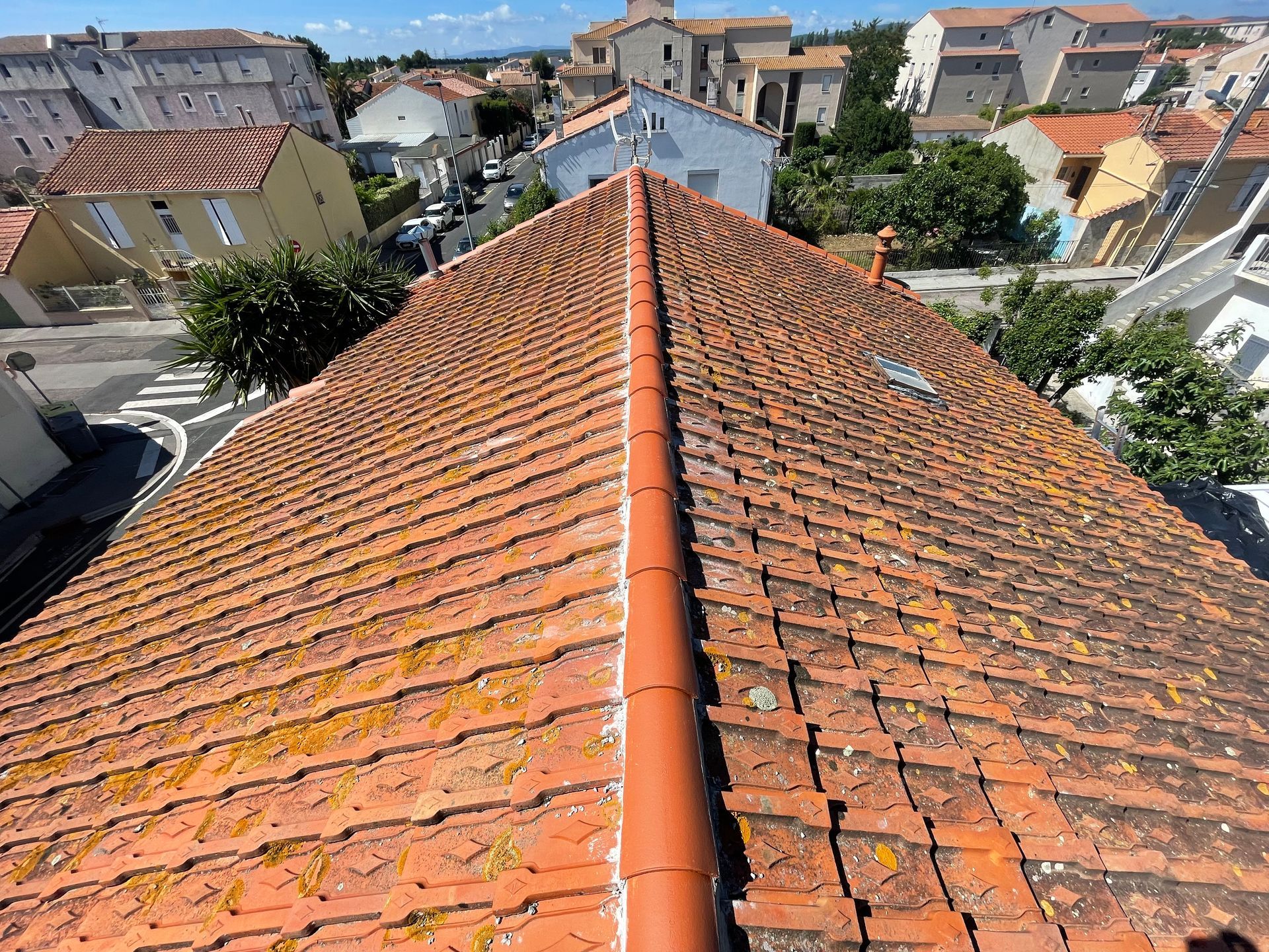 Toiture en tuiles à démousser et à nettoyer