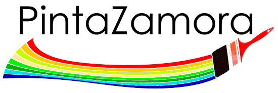 Un logo para pintazamora con un arcoiris y un pincel.