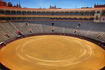 Una plaza de toros vacía con un círculo en el medio